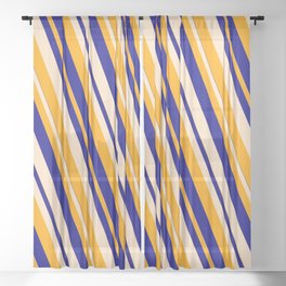 [ Thumbnail: Orange, Blue & Bisque Colored Lined Pattern Sheer Curtain ]