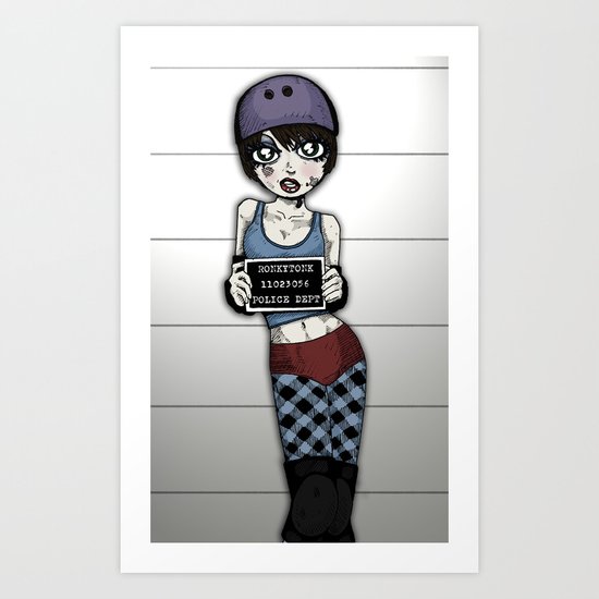 Wanted Skater Roller Derby Mugshot by RonkyTonk Art Print