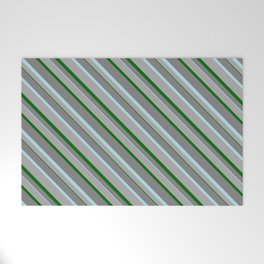 [ Thumbnail: Grey, Powder Blue, Dark Gray, and Dark Green Colored Stripes/Lines Pattern Welcome Mat ]