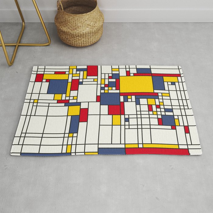 World Map Abstract Mondrian Style Rug