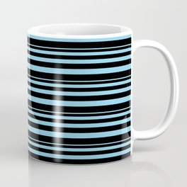 [ Thumbnail: Sky Blue & Black Colored Striped Pattern Coffee Mug ]