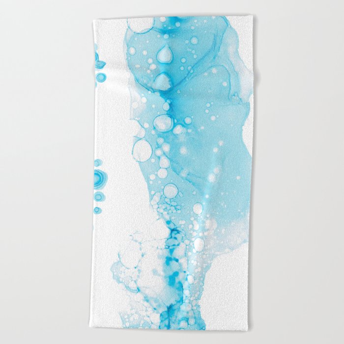 Light Ocean Blue bubbles Abstract 4222 Alcohol Ink Painting by Herzart Beach Towel