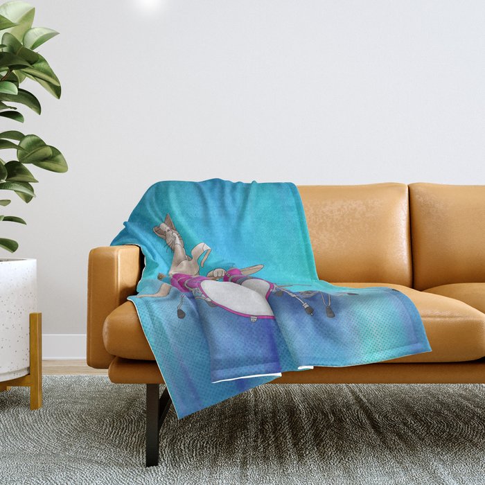 Cat Playing Drums - Blue Throw Blanket
