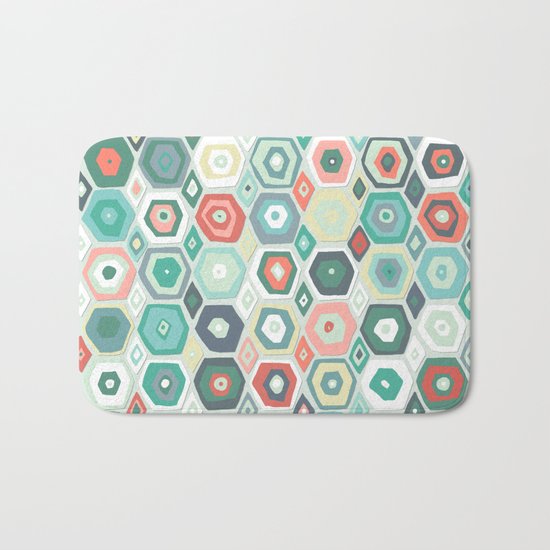 hex diamond coral mint Bath Mat
