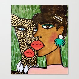 Lady And The Cheetah Canvas Print