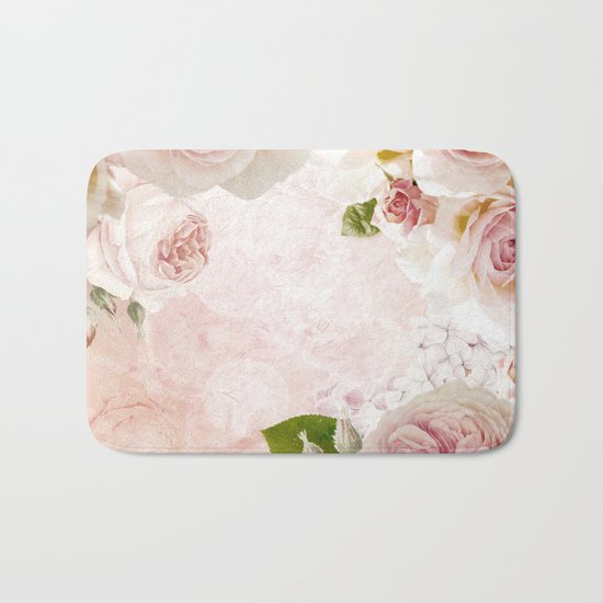 Vintage Flower Pink English Roses Collage Bath Mat