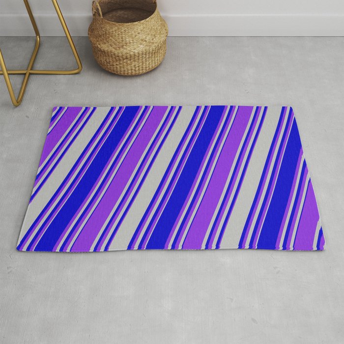 Grey, Blue & Purple Colored Stripes Pattern Rug