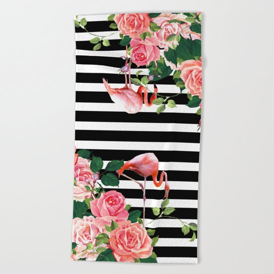 tropical flamingo Beach Towel