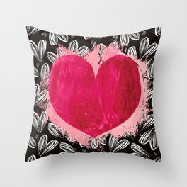 Pink And Red Heart Doodle Valentines Day Anniversary Pattern Throw Pillow