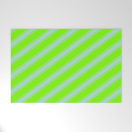 [ Thumbnail: Green & Light Blue Colored Stripes/Lines Pattern Welcome Mat ]
