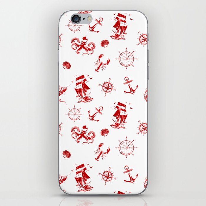 Red Silhouettes Of Vintage Nautical Pattern iPhone Skin