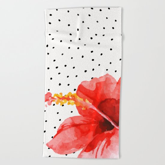 Tropical flower on dots Beach Towel