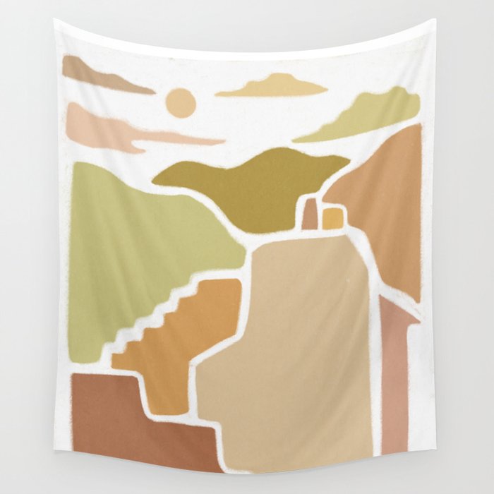 Earthy Little Town Architecture Abstract Wall Tapestry
