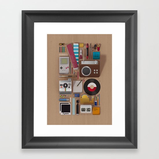 Stuff (wood background) Framed Art Print