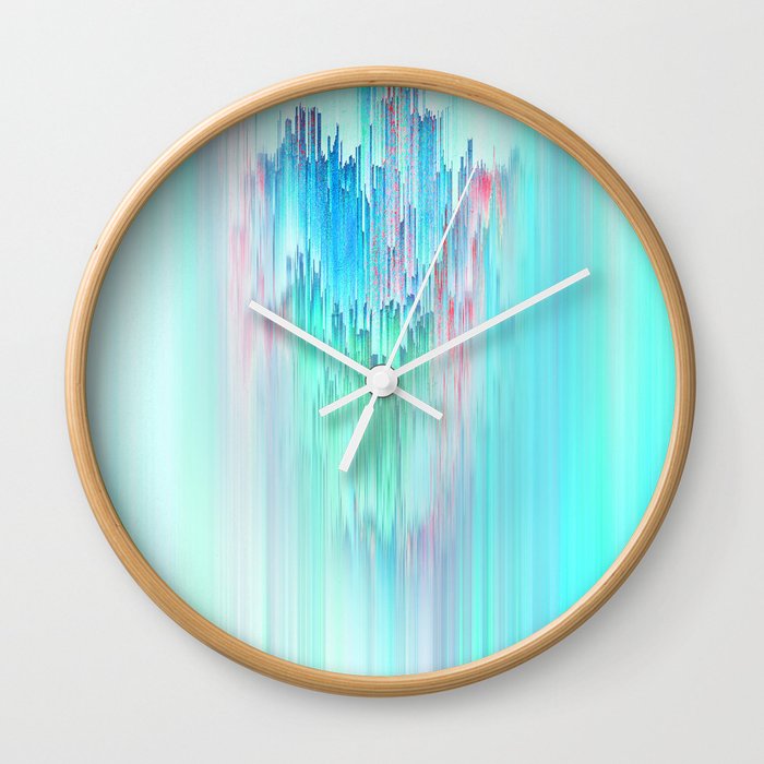 Blue Rainbow Cascade Glitch Wall Clock