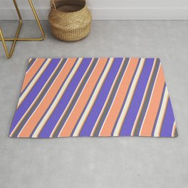 [ Thumbnail: Light Salmon, Dim Grey, Slate Blue, and Beige Colored Lined/Striped Pattern Rug ]