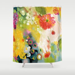 abstract floral art in yellow green and rose magenta colors Shower Curtain