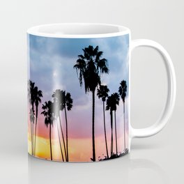 California Palm Tree Sunset (blue, pink, orange) Coffee Mug | Palm Tree Sunset, Orange, Seascape, Colorful Sunset, San Diego, Nature Landscape, Silhouette, Seashore, Lifeguard Tower, Sun 
