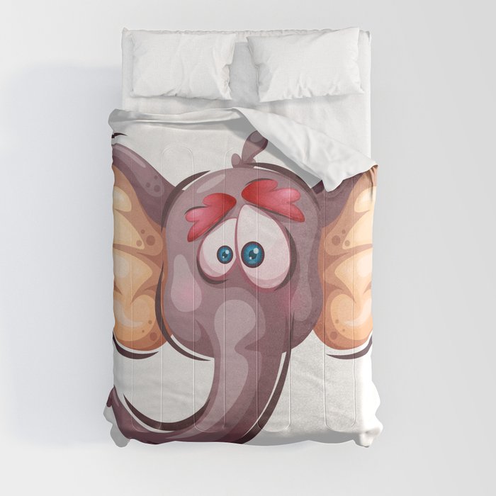 Scared Elephant, Cute Cartoon Child Drawing, Calm Colorful Illustration Art Comforter