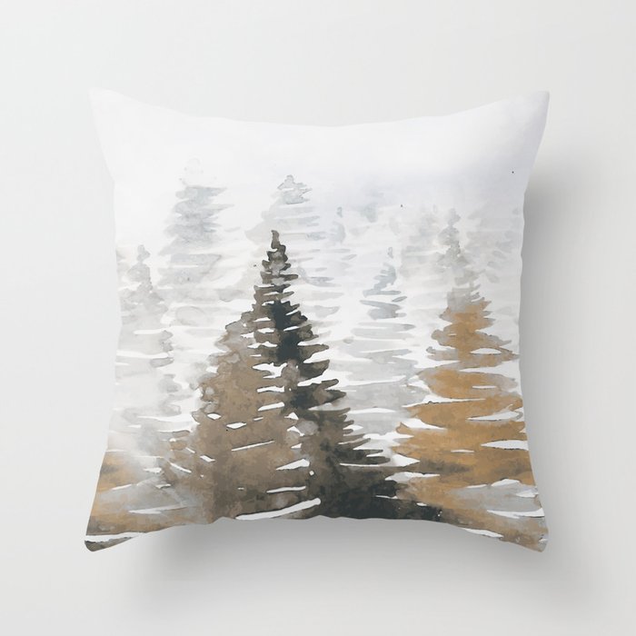 Watercolor Pine Trees 3 Throw Pillow