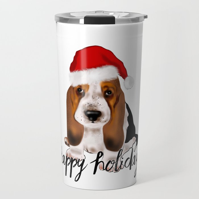 Cute Santa basset hound dog.Christmas puppy gift idea Travel Mug