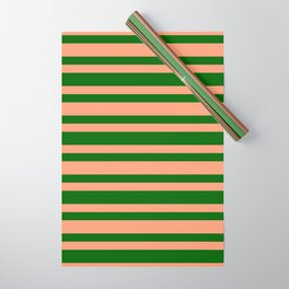 [ Thumbnail: Dark Green & Light Salmon Colored Striped/Lined Pattern Wrapping Paper ]