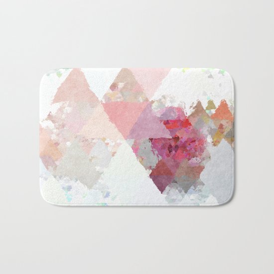 Pink white rosegold triangle pattern Bath Mat