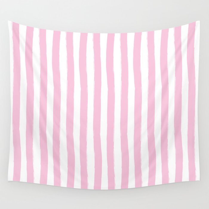 Pink and White Cabana Stripes Palm Beach Preppy Wall Tapestry