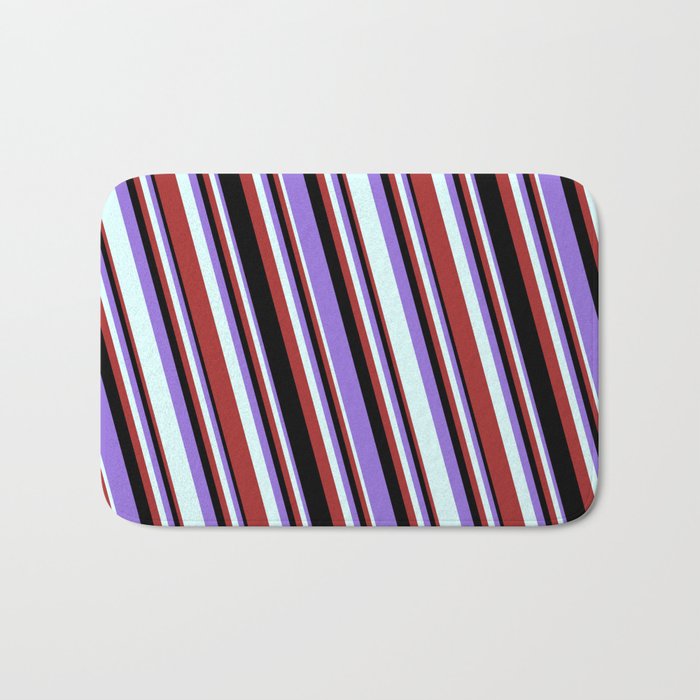 Purple, Light Cyan, Brown, and Black Colored Striped/Lined Pattern Bath Mat
