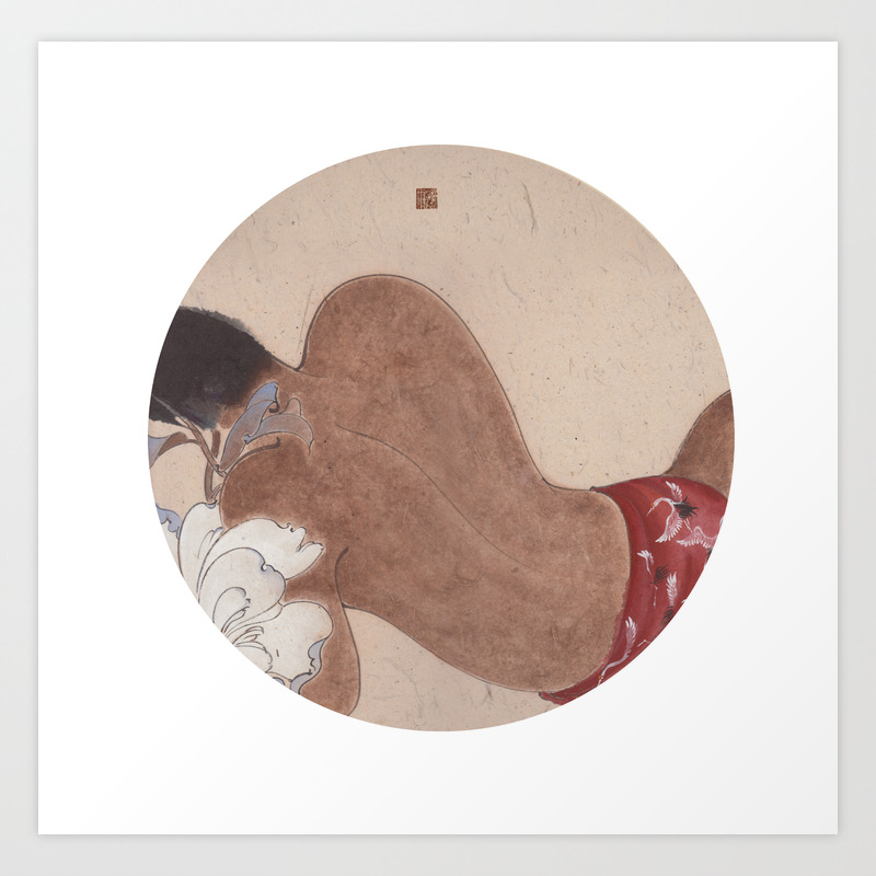 Man And Flower Chinese Painting Art Print By Gengardener Society6