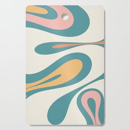 Mellow Flow Retro Modern 60s 70s Abstract Pattern Teal Cream Blush Mustard Cutting Board