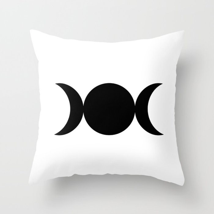 Triple Goddess Symbol - Black on White Throw Pillow