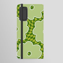 Retro 70s Sage Green Flowers on Checker Android Wallet Case
