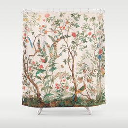 Chinoiserie Peach Floral Fresco Garden Birds Shower Curtain