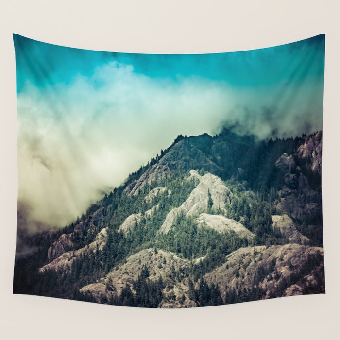 Cloudy Mountain Ridge Wall Tapestry by Nature Magick Cascadia