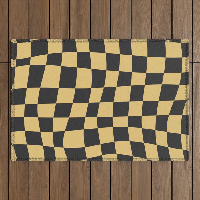 Yellow Wavy Checkerboard Outdoor Rug