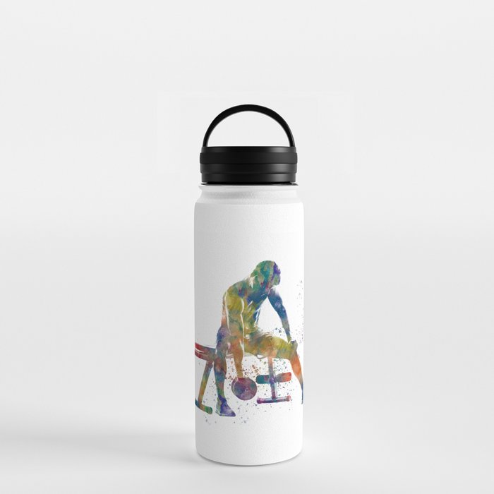 Young woman practices gymnastics in watercolor Water Bottle