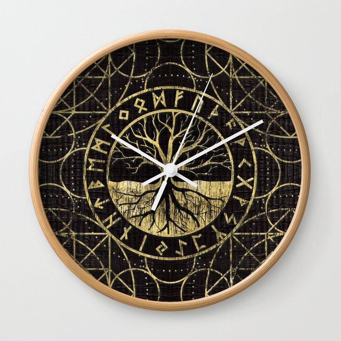 Tree of life  -Yggdrasil and  Runes Wall Clock
