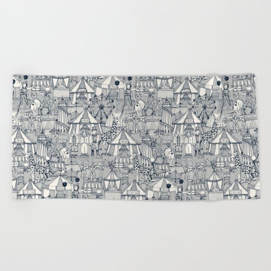 retro circus indigo ivory Beach Towel