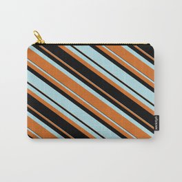 [ Thumbnail: Powder Blue, Chocolate & Black Colored Lined Pattern Carry-All Pouch ]