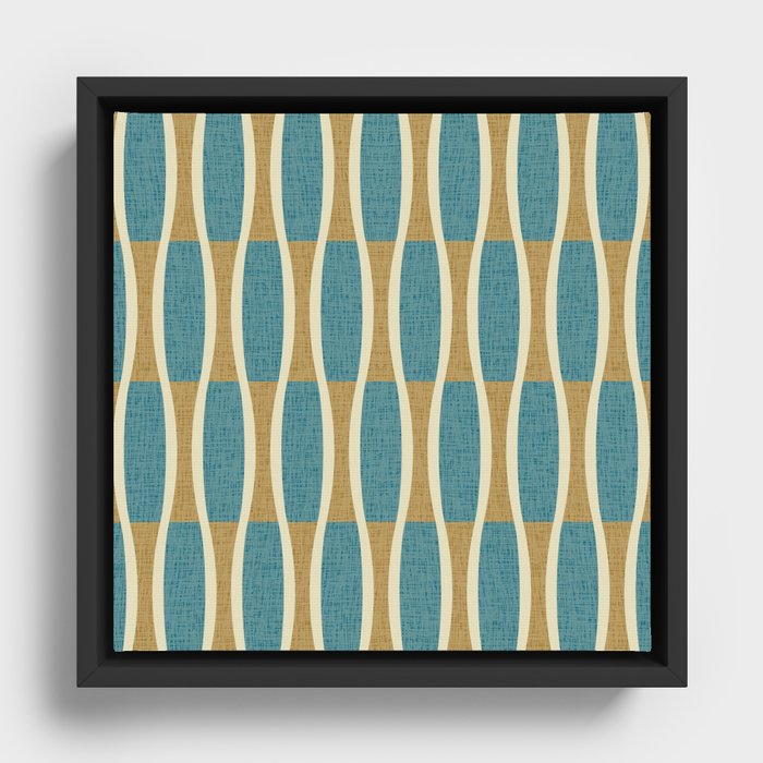 Retro Tiki Pin Stripes 331 Blue Gold and Beige Framed Canvas