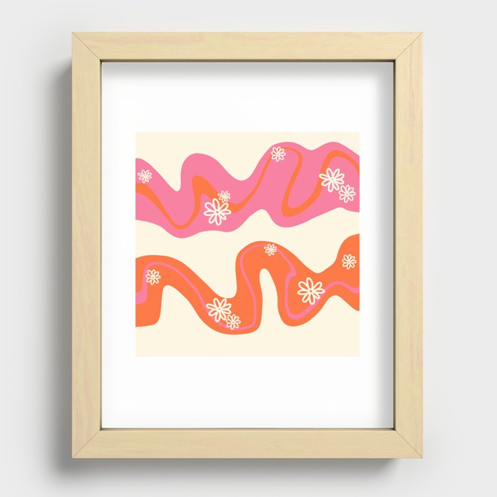 Daisy Groove - Pink, Orange and Cream Recessed Framed Print