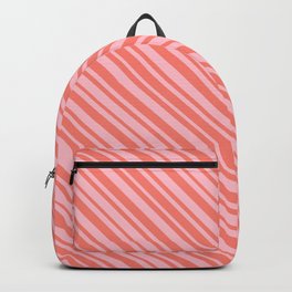 [ Thumbnail: Salmon and Pink Colored Lined Pattern Backpack ]