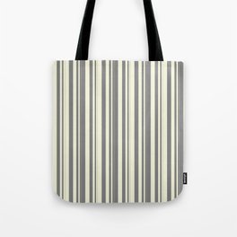 [ Thumbnail: Gray & Beige Colored Striped/Lined Pattern Tote Bag ]