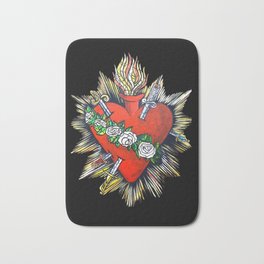 Sacred Heart Sagrado Corazon Bath Mat | Sagradocorazon, Red, Painting, Roses, Rays, Swords, Sacredheart, Heart, Fire, Flaming 