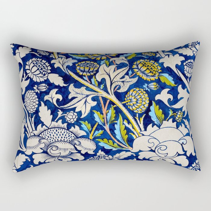 William Morris Blue Watercolour Wey printed fabric design 19th century floral pattern for duvet, blanket, curtain, pillow, and home and wall decor Rectangular Pillow