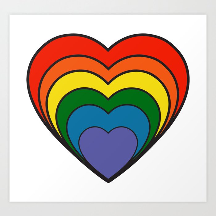 Colourful Rainbow Retro Hippy Heart Art Print