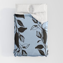 Blue and Black Foliage Abstract Modern Art Duvet Cover