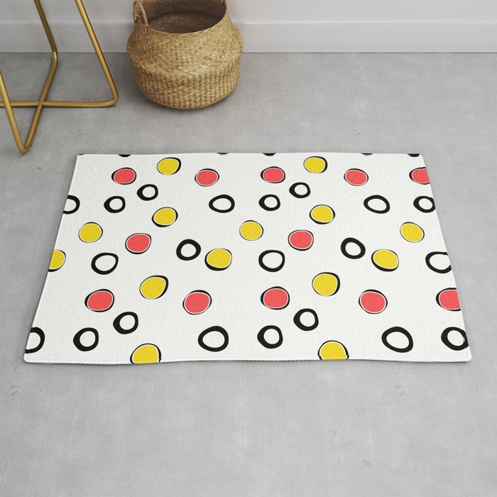 Red Yellow Black White Polka Dot Rug By Fuzzyfox85