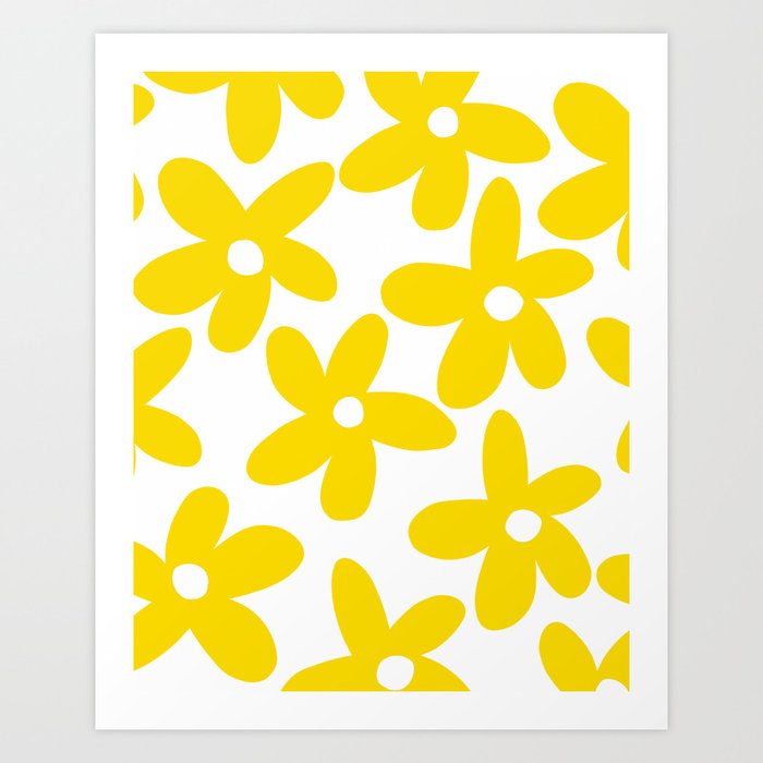 Modern Abstract Yellow Retro Flowers Art Print